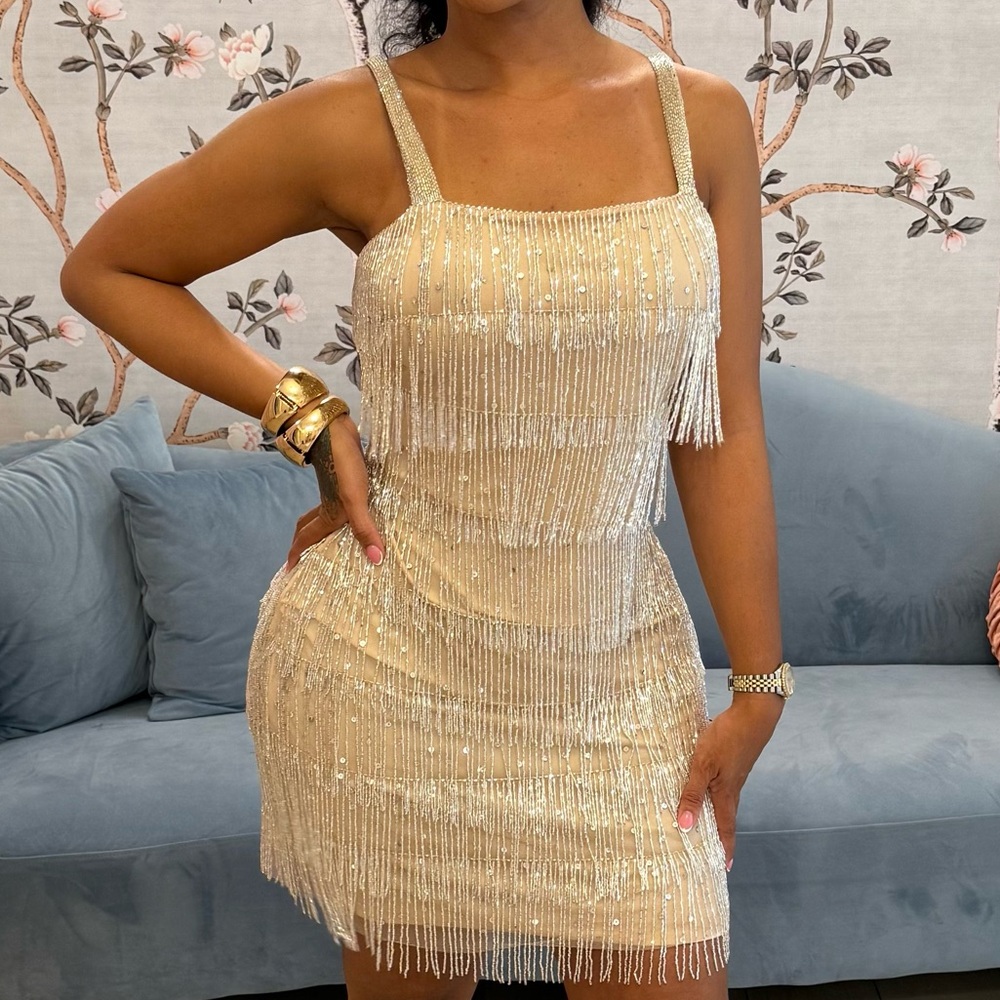 Elegant Cream Fringe Dress